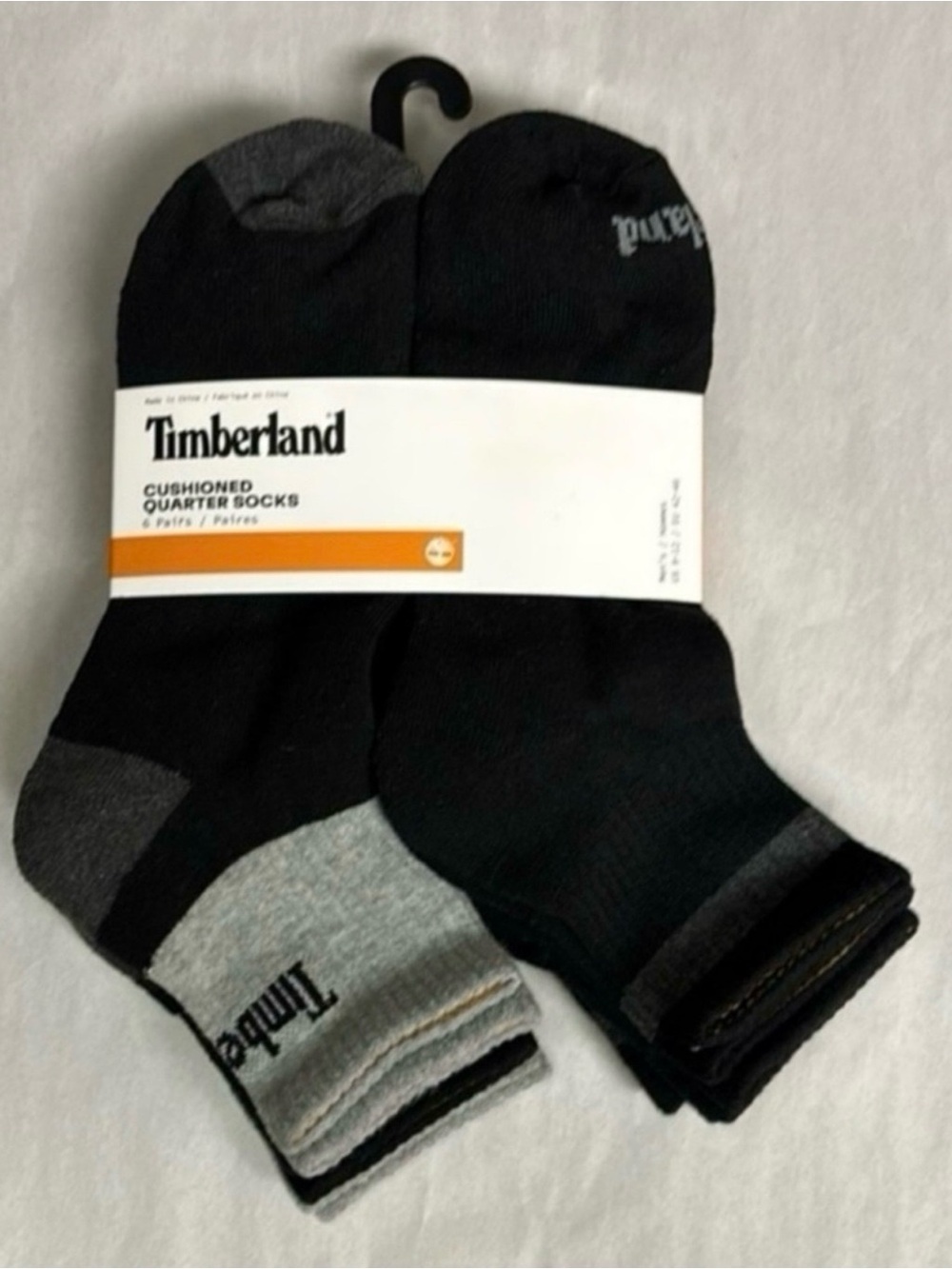 New Timberland Socks 6 Pair Men’s Black & Gray Cushioned Quarter Socks Casual